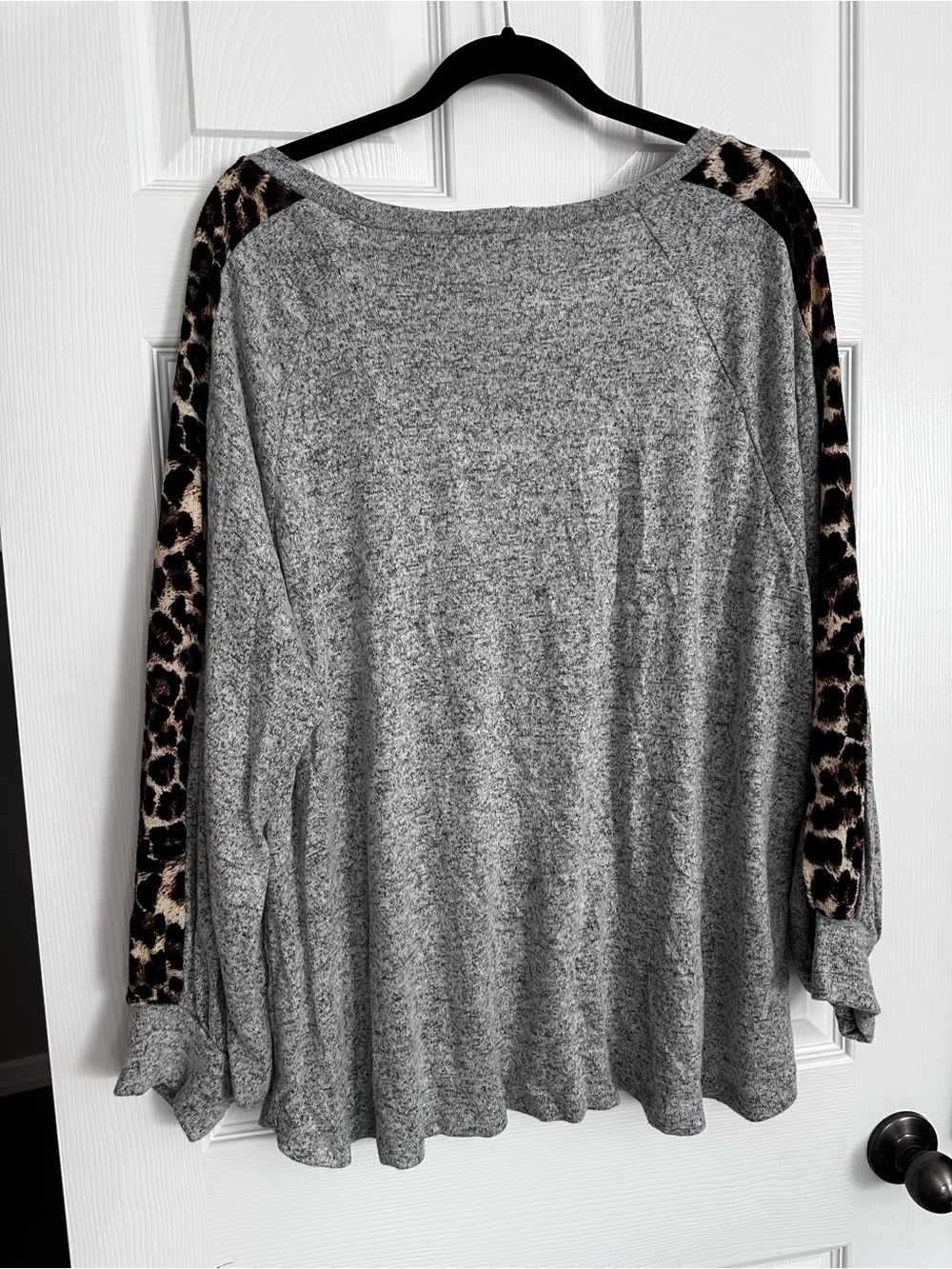 Emerald Gray Sweatshirt with Leopard-Print Sleeve Panels
